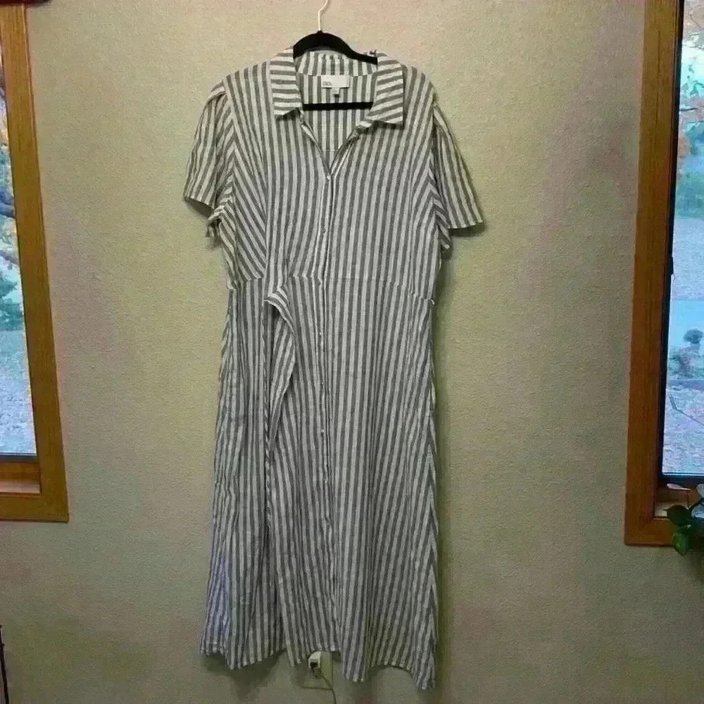 Nordstrom Rack striped linen blend dress sz XXl lightweight midi maxi modest